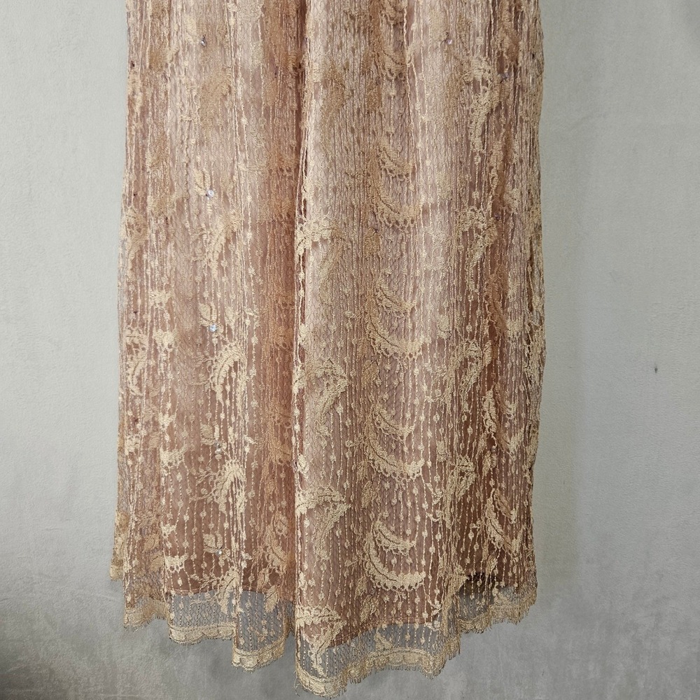VTG Rina di Montella Lace Midi Dress 10 Champagne Sequin Beaded Cocktail Cottage - Picture 14 of 16